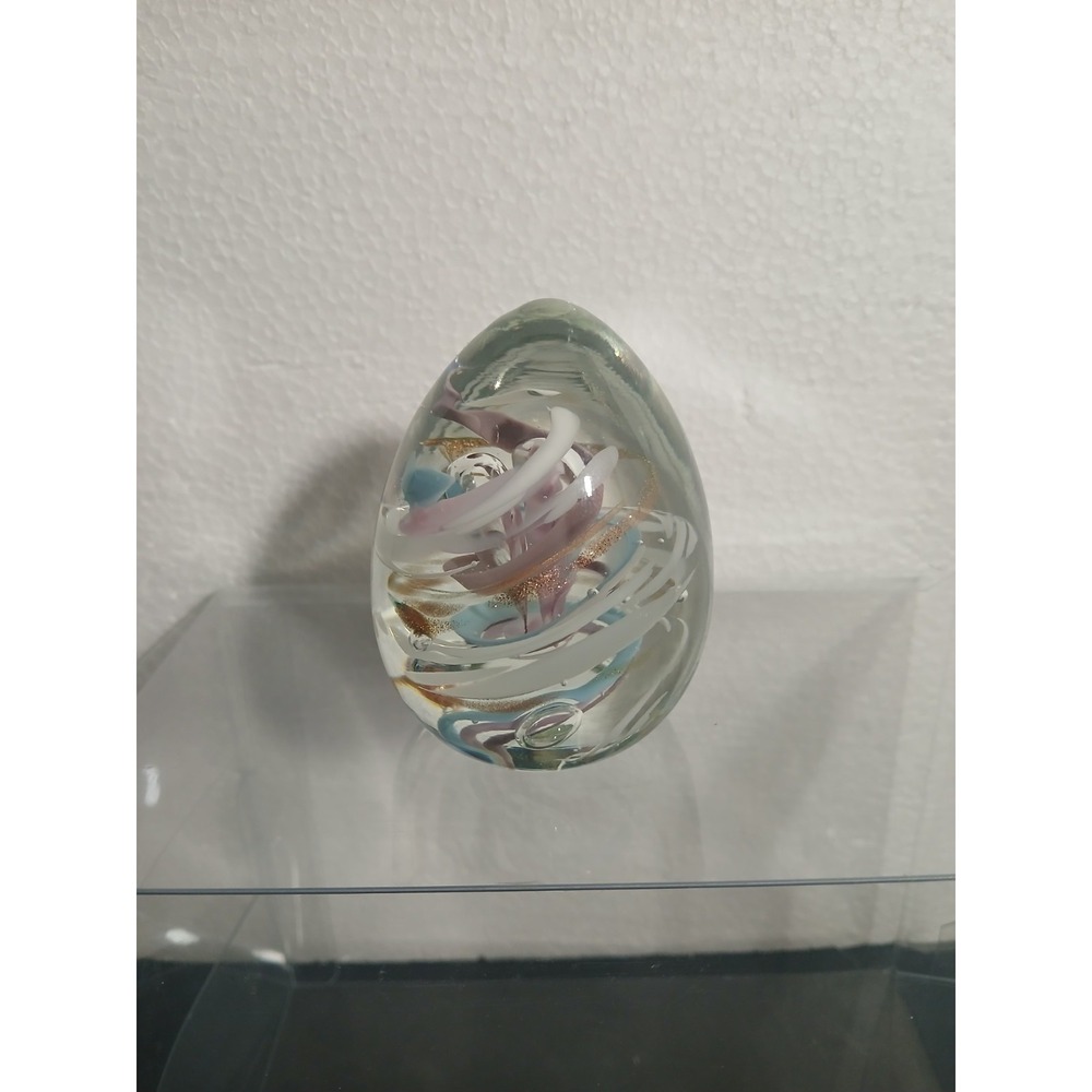 Art Glass Paperweight Swirl Gold Aventurine Glitter Signed Dated Vintage 1990's
